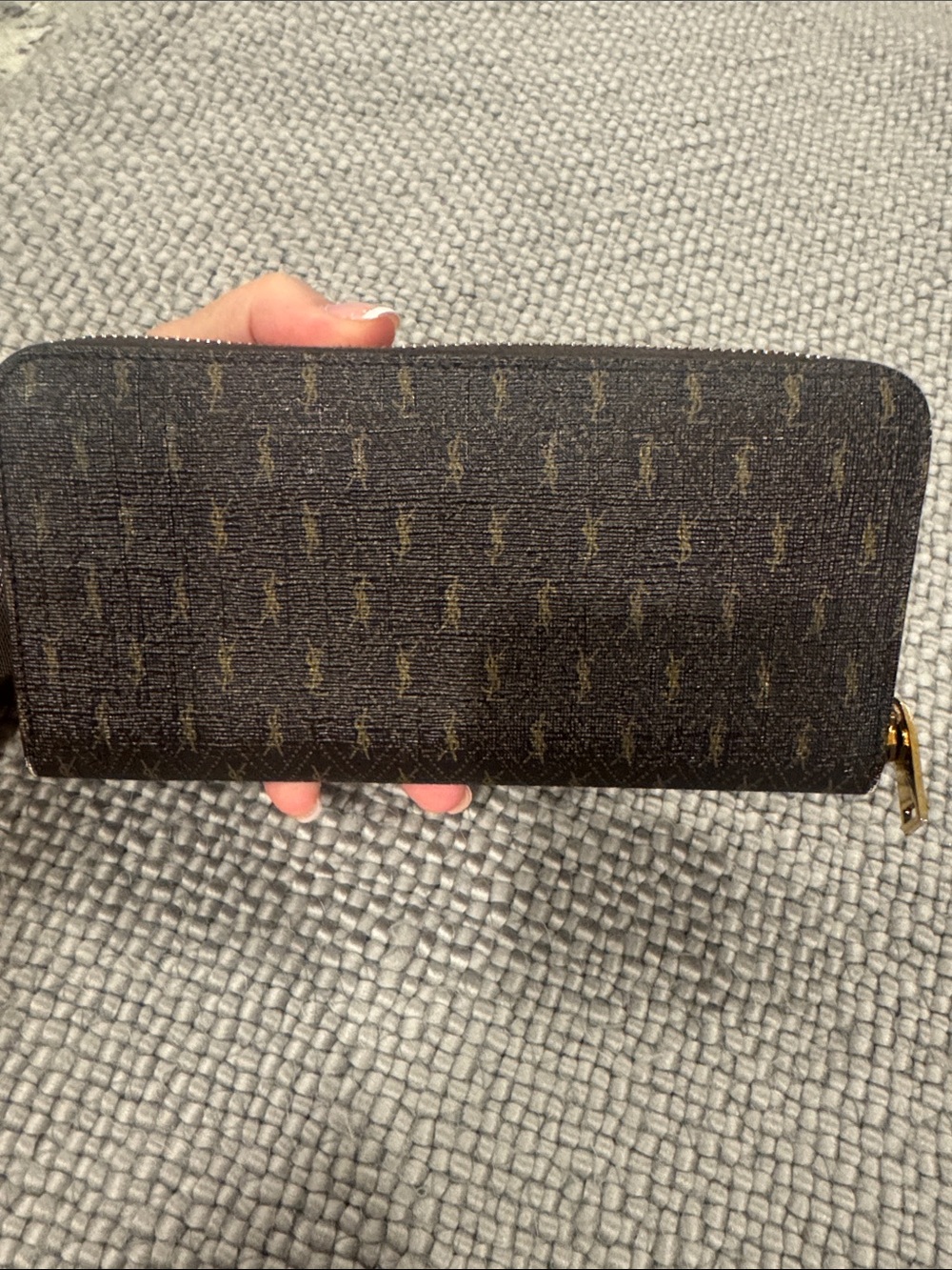 Saint Laurent Brown Wallet with Gold Monogram Zip - Picture 7 of 13